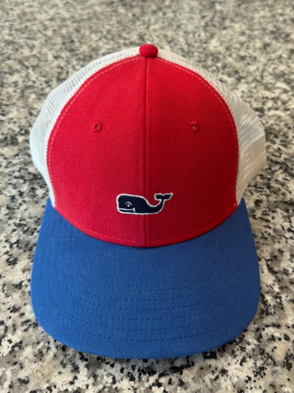 Vineyard Vines Red, Blue and White Trucker Hat with Whale Logo